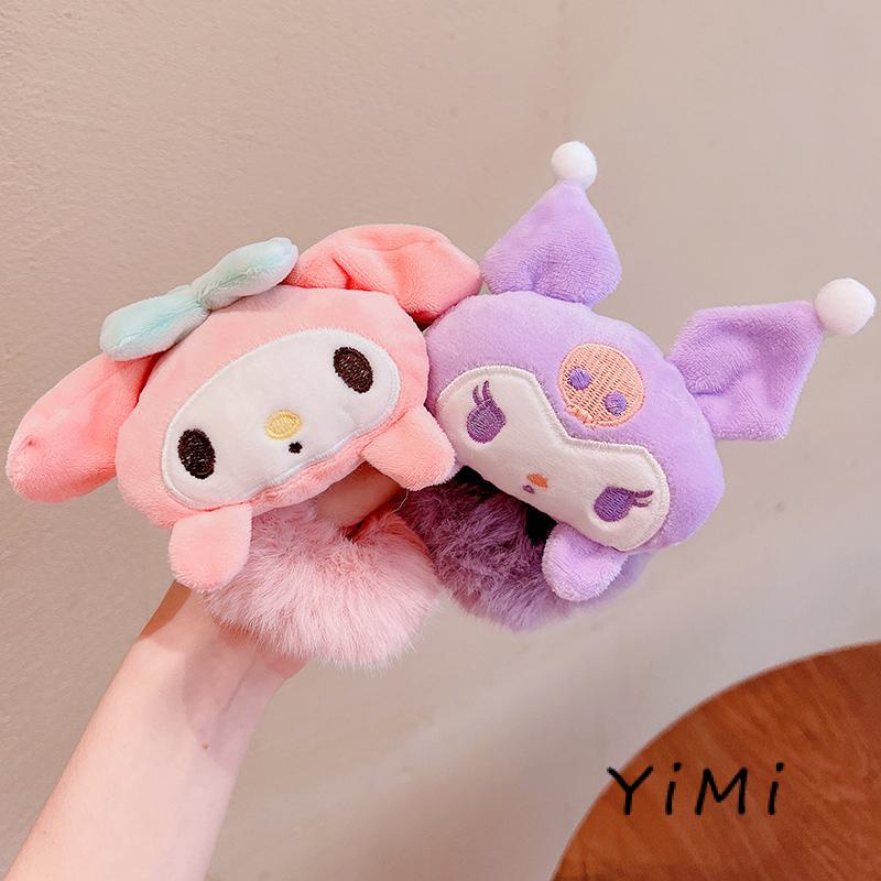 Dây cột tóc lông thú bông Sanrio kuromi dễ thương