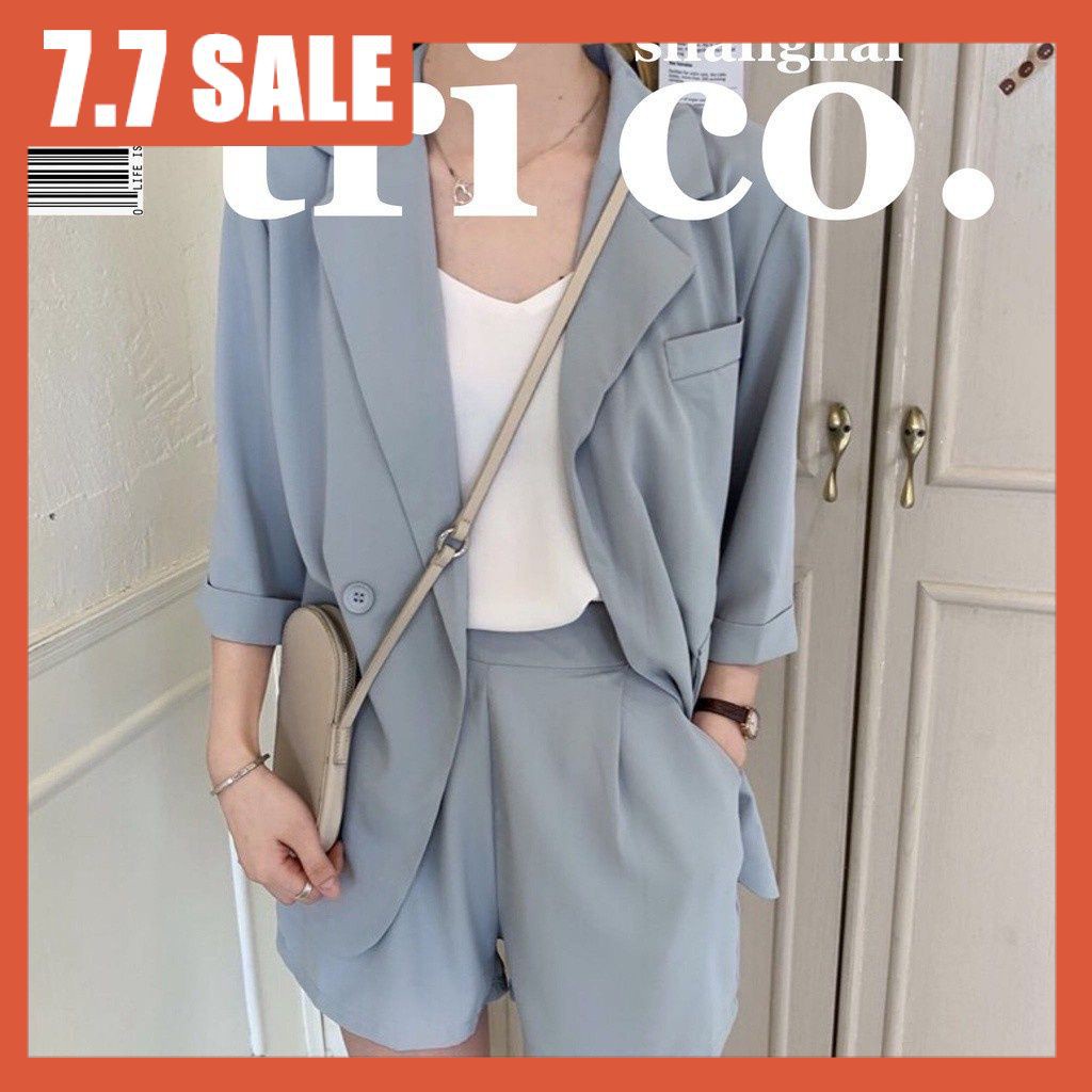 Set Đồ Nữ Bộ Áo Khoác Blazer Vest + Quần Short Ống Rộng Chống Nắng Phong Cách Hàn Quốc Cổ Điển Thời Trang Xuân Hè Cho Nữ