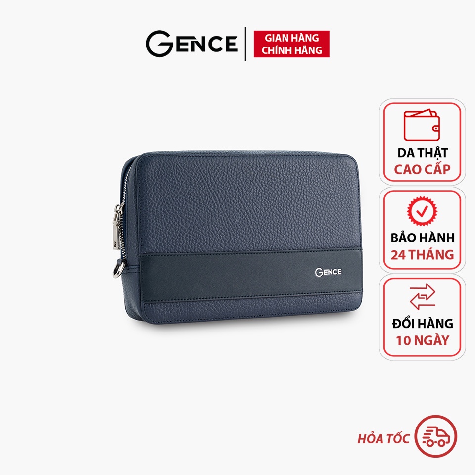 Túi cầm tay nam Gence đeo chéo da bò Togo TC01 Xanh