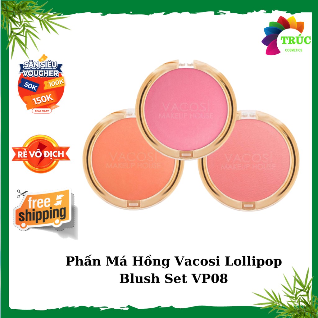 (AUTH) Phấn má hồng dạng hộp Vacosi LOLIPOP BLUSH POWDER 5g-Trúc Cosmetics