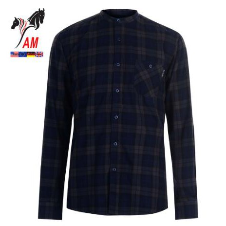 [100%[ cotton] Áo Sơ Mi Nam Pierre Cardin Grandad Collar Flannel Shirt Mens Cao Cấp (Teal/Navy - Size EU - Xách tay UK))