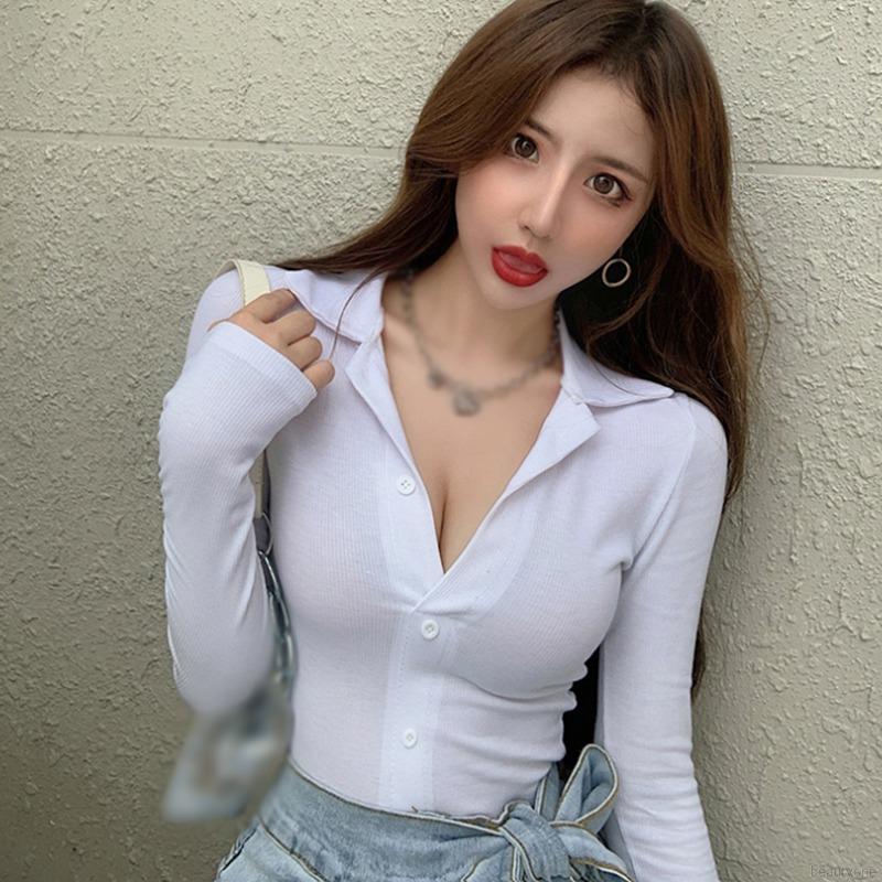 Áo Thun Tay Dài Màu Trơn Thiết Kế Bó Sát Gợi Cảm Cho Nữ