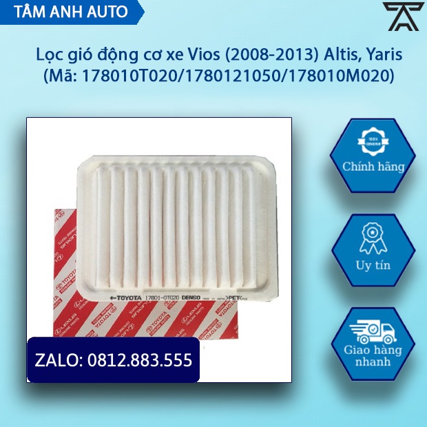 Lọc gió động cơ xe Vios (2008-2013) Altis, Yaris (Mã: 178010T020/1780121050/178010M020)