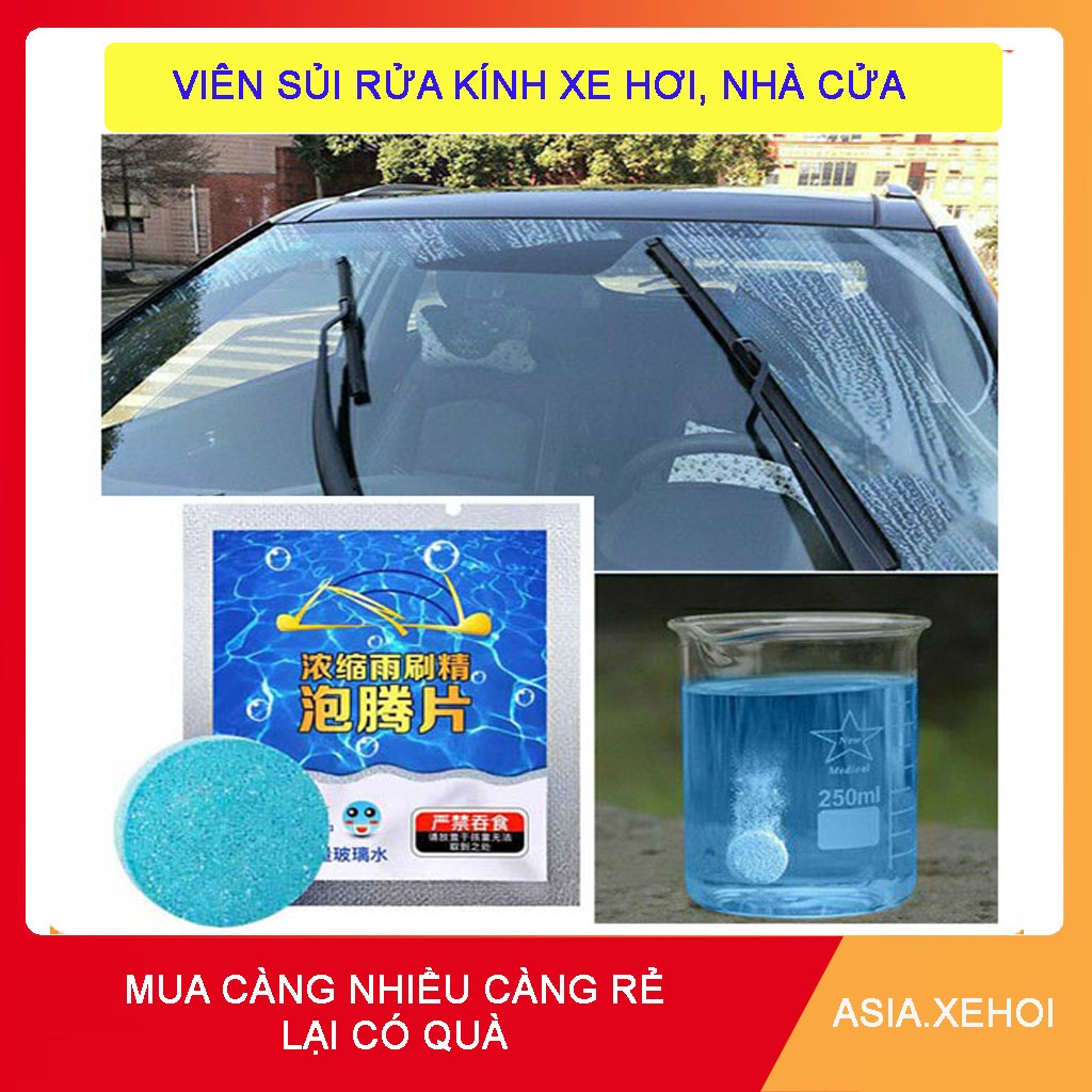 Combo 50 Viên sủi rửa kính chuyên dụng xe ô tô - Chất tẩy rửa kính chắn gió xe - ASIA.XEHOI
