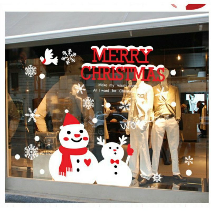 Decal tranh dán Hít tĩnh điện Noel - 2 người tuyết lớn bé chào lễ