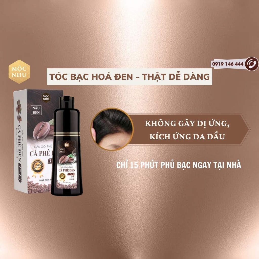 Combo Dầu Gội Phủ Bạc Cà Phê Đen Mộc Nhu Và Dầu gội Dưỡng Nhuộm Mộc Nhu, Phủ Đen Tóc Bạc Sau 5 Phút Gội Tại Nhà, 280Gram