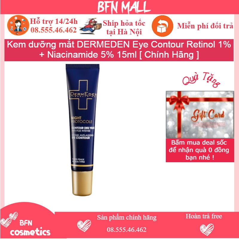 Kem dưỡng mắt DERMEDEN Eye Contour Retinol 1% + Niacinamide 5% 15ml [ Chính Hãng ]