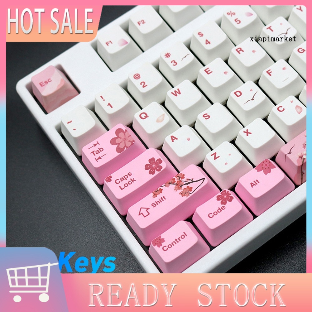 LOP_104 Keys PBT Pink Sakura Pattern Keycaps Replacement Set Keyboard Accessory