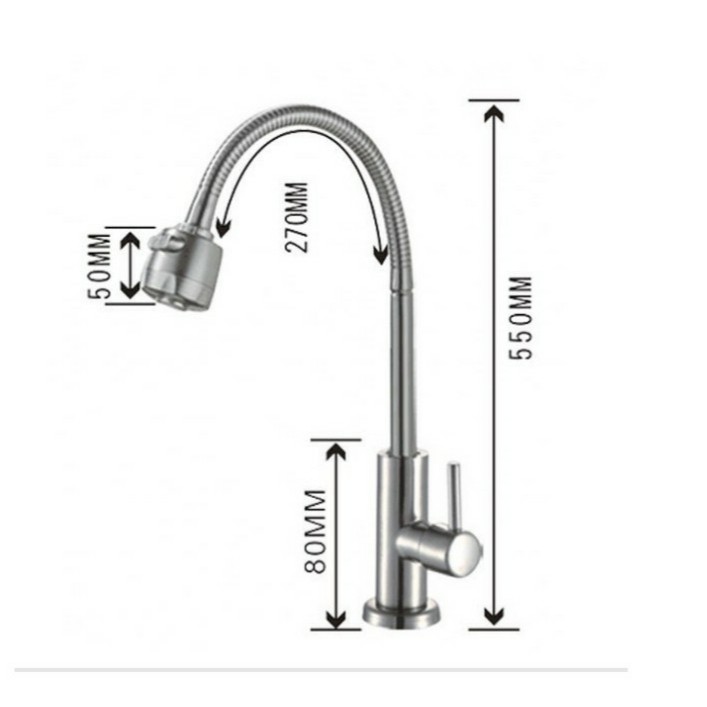 VÒI RỬA CHÉN INOX 304 ,CẦN MỀM,CÓ ĐẦU CHỈNH NƯỚC QK