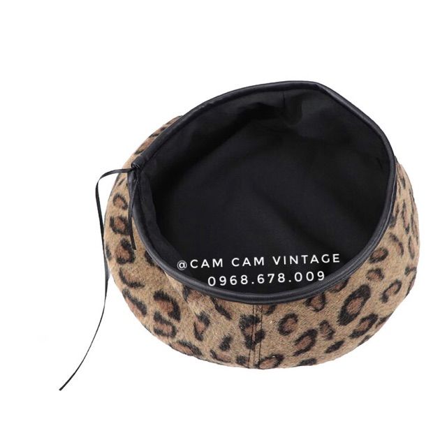 MŨ NỒI DA BÁO CÓ DÂY RÚT MŨ BERET DA BÁO - Camcamvintage