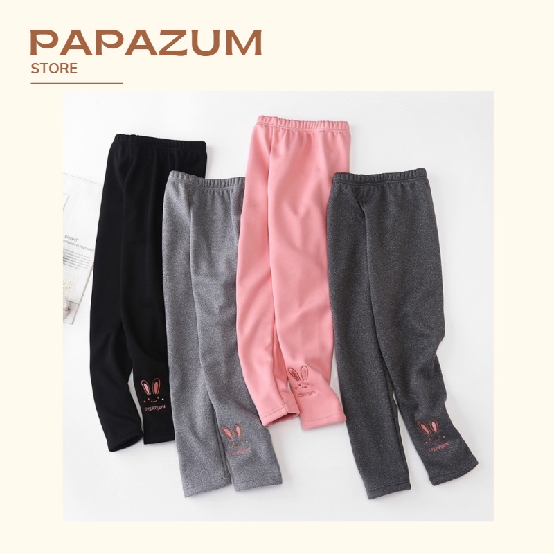 Quần legging nỉ lót lông cho bé trai bé gái thêu hình thỏ giữ ấm cho bé PAPAZUM SA574