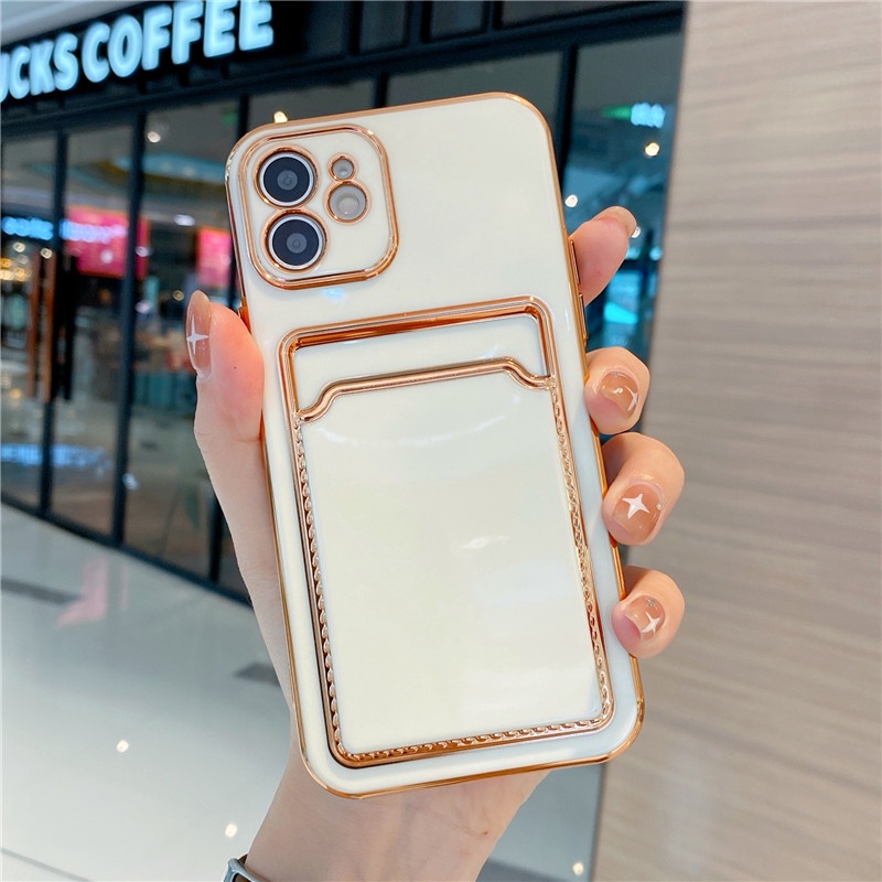 Ốp Điện Thoại Mạ Điện Có Ngăn Đựng Thẻ Cho iPhone 13 12 11 Pro Max XS Max XR X