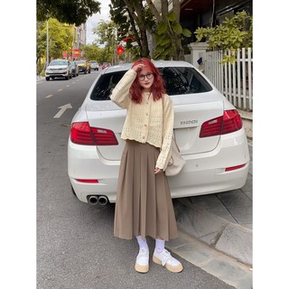 Chân váy xếp ly nâu vintage