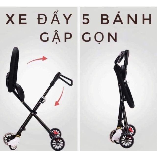 Xe đẩy 5 bánh gấp gọn cho bé, bánh xe có đèn