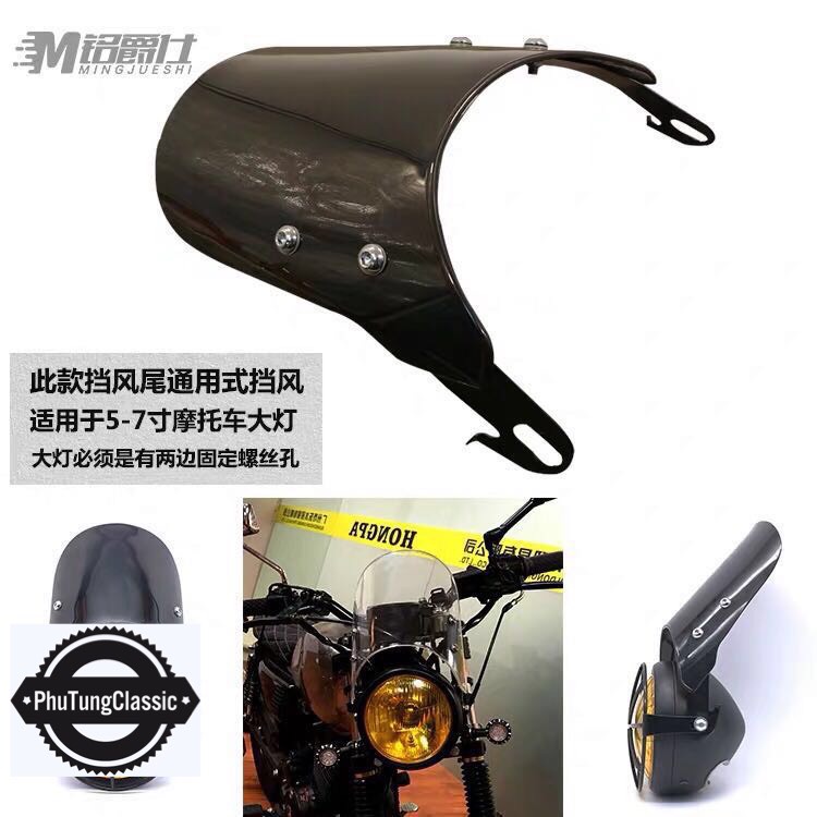 Combo kính chắn gió kèm lưới ngoài bảo vệ đèn pha xe máy, độ classic, cafe racer...