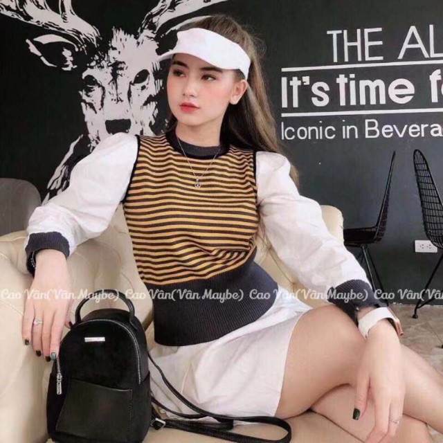 Áo len phối tay sơ mi bồng