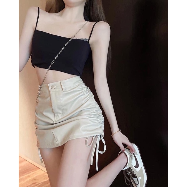 chân váy da rút eoo độc lạ