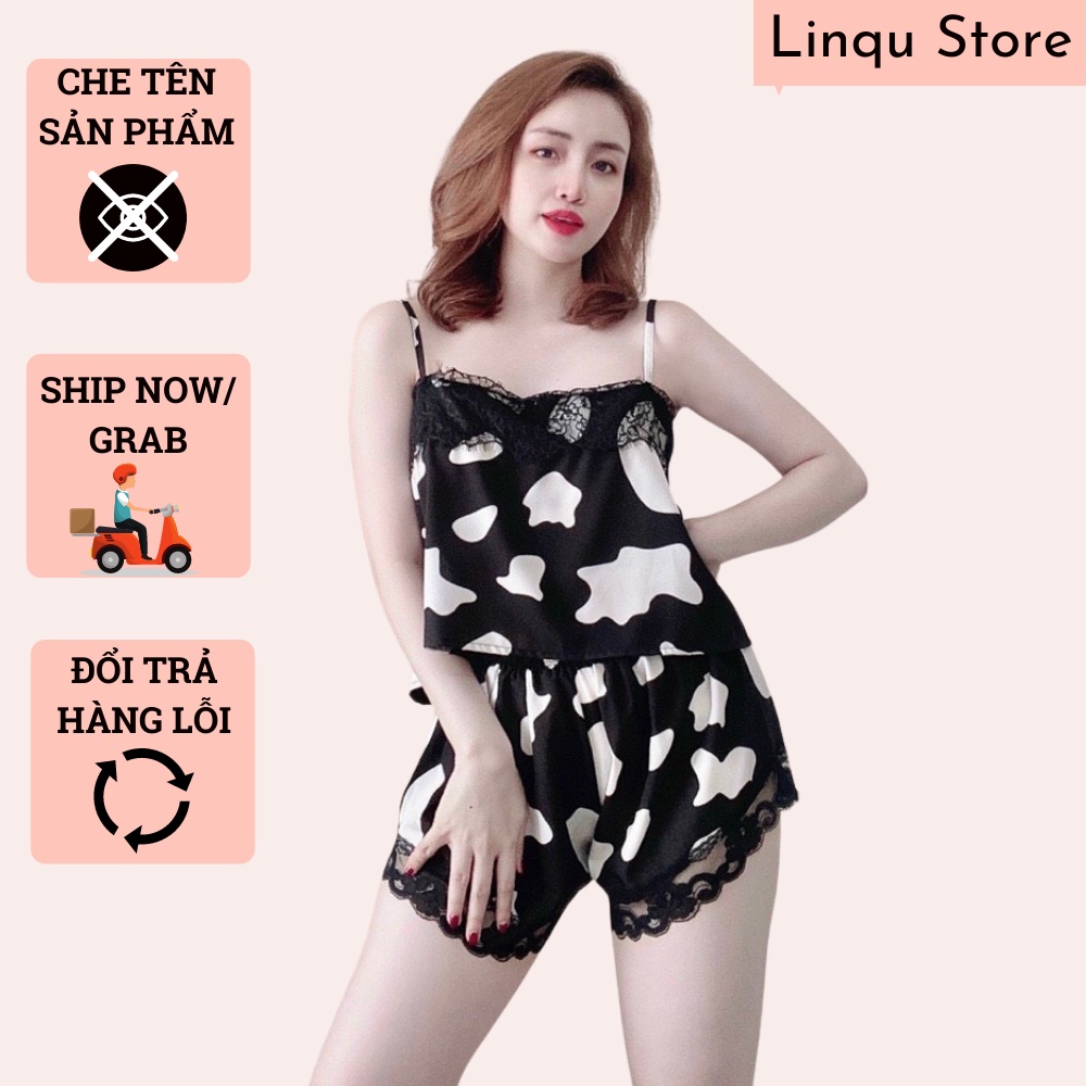 Đồ Ngủ Sexy / Đồ Ngủ 2 Dây Cột Lưng Quần Đùi Phối Ren Đen Freesize - Linqu Sleepwear