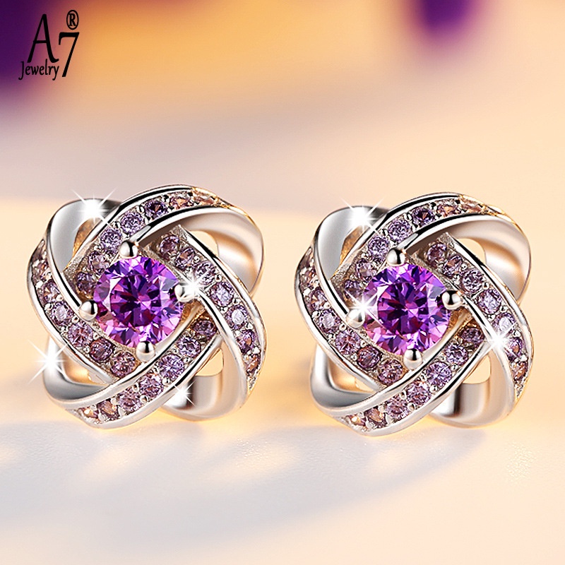 Bông tai mạ bạc 925 hình cỏ ba lá đính đá xinh xắn