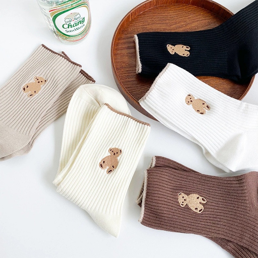 Tất nữ cổ dài cotton gân hình gấu siêu cute phong cách nữ sinh Hàn Quốc Havana FPT20