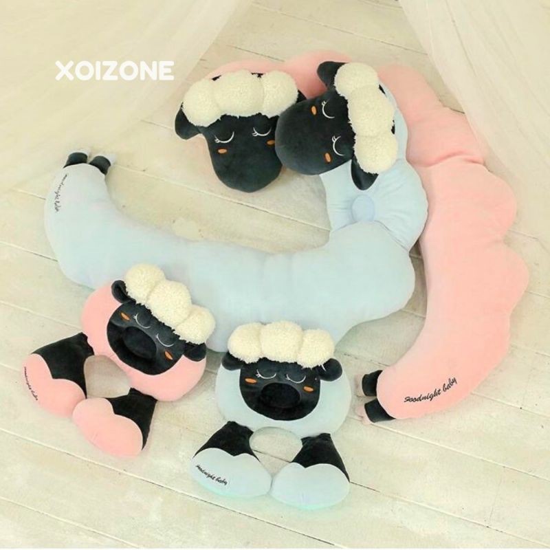 (Made in Korea) Gối cừu đa năng Good night baby Ellusben Hàn Quốc- gối chữ C ngược