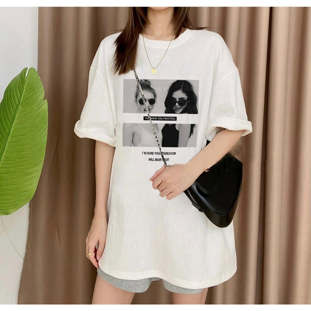 Áo thun nữ nam phông 3158 form rộng dấu quân chất liệu cotton khô loại 1 in hình 2 cô gái KONOVA