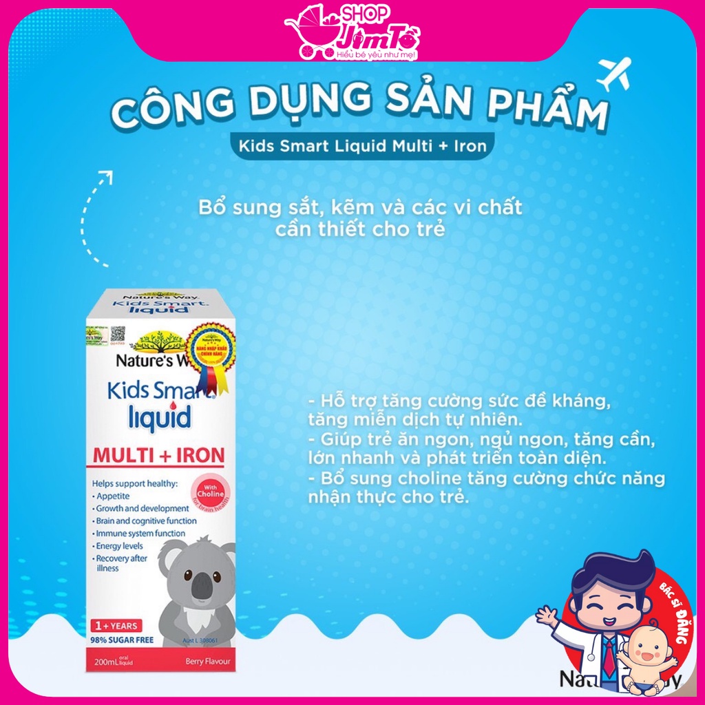Nature’s Way Kids Smart Liquid Multi + Iron Bổ Sung Sắt Và Vitamin Cho Bé Lọ 200ml