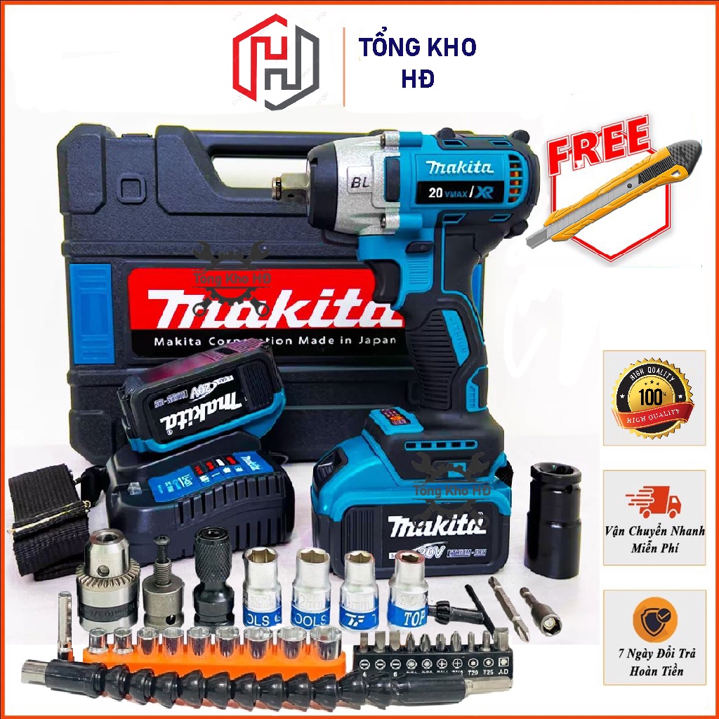 Máy Khoan Pin Máy Siết Bulong Makiitaa 20V BL Động Cơ Không Chổi Than, 3 chức năng khoan vit siết mở ốc, lực siết 380Nm