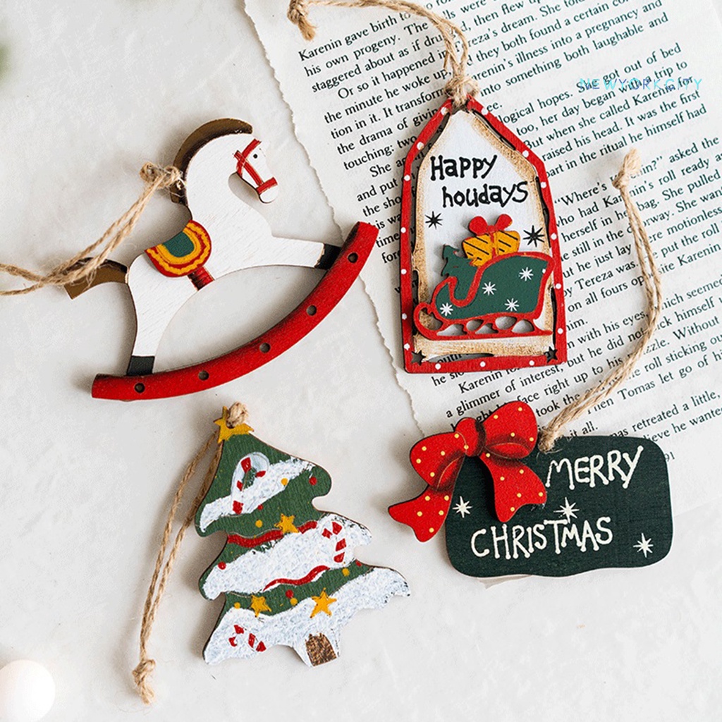 Phụ Kiện Treo Trang Trí Giáng Sinh Bằng Gỗ Tinh Tế Dễ Thương