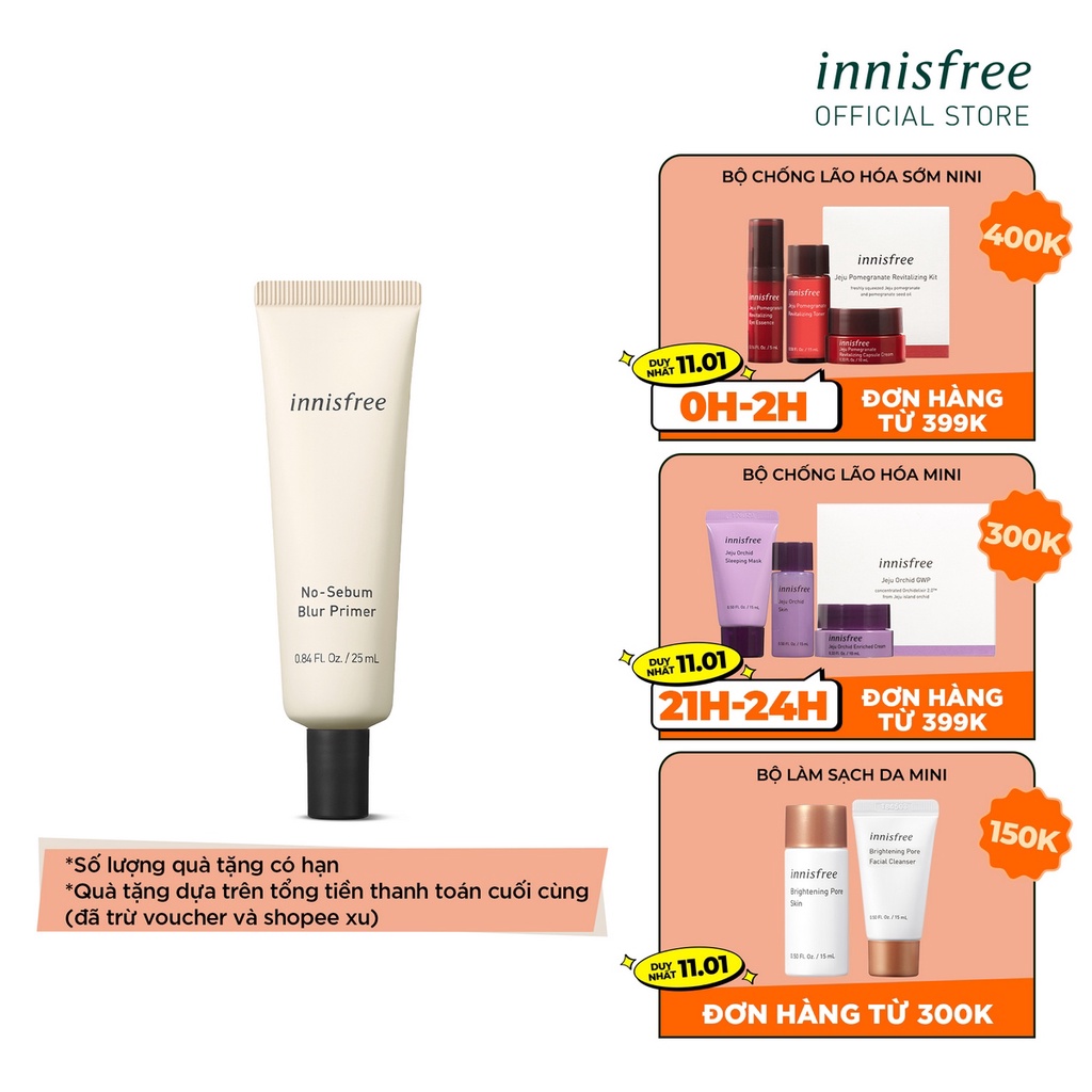 [Mã COSIF05 giảm 10% đơn 400K] Kem lót kiềm dầu làm mịn lỗ chân lông innisfree No Sebum Blur Primer 25ml