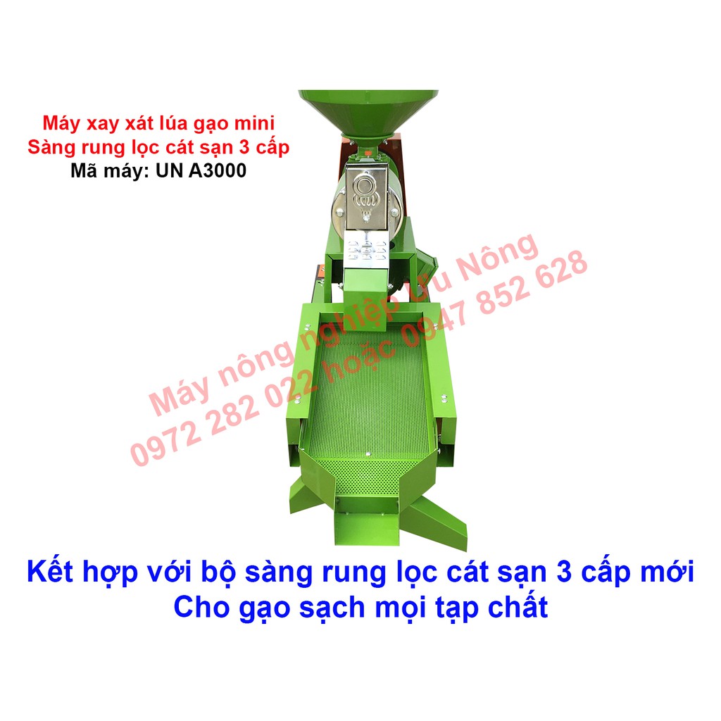 Máy xay xát lúa gạo mini gia đình có sàng rung lọc cát sạn 3 cấp cải tiến mới 2021
