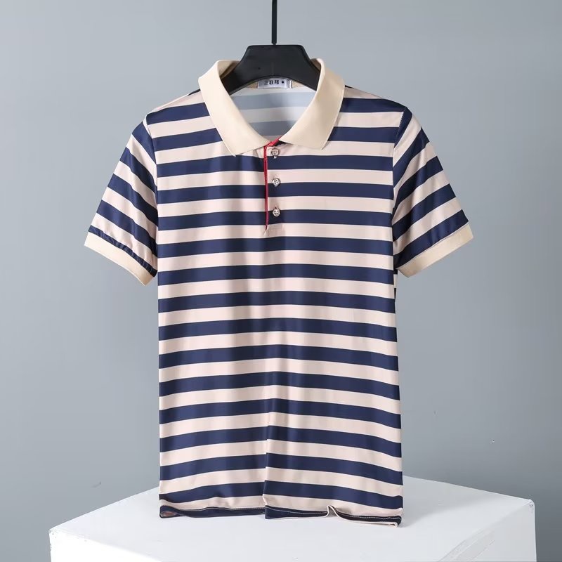 Áo Thun POLO Tay Ngắn Dáng Rộng Họa Tiết Kẻ Sọc Phong Cách Hong Kong Thời Trang Cho Nam Size M-3XL