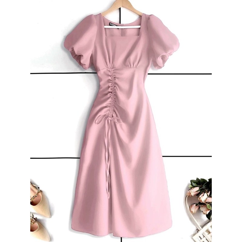 hình chụp thật ĐẦM VOAN LỤA THƯỢNG HẢI CAO CẤP tay phồng - dây rút eo nỗi bật CỰC SANG size M.L.XL.XXL màu đỏ trắng | BigBuy360 - bigbuy360.vn