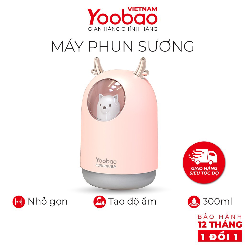 Máy Phun Sương Tạo Ẩm Không Khí YooBao Dung Tích 300ml Có Đèn Led Dùng Làm Đèn Phòng Ngủ Siêu Đẹp