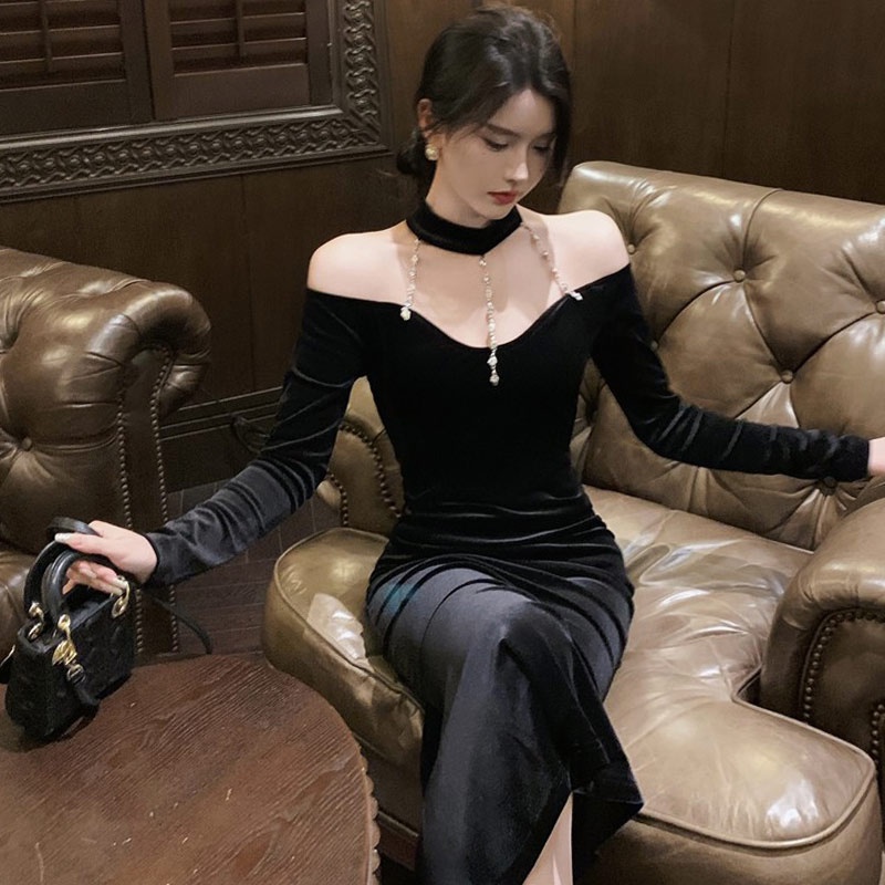 Đầm Nhung Đen Cao Cấp Phong Cách Hepburn Sang Trọng