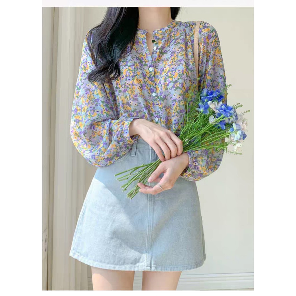 Áo Sơ Mi Voan Cổ V Dài Tay Họa Tiết Hoa Thời Trang 2021 Cho Nữ | BigBuy360 - bigbuy360.vn