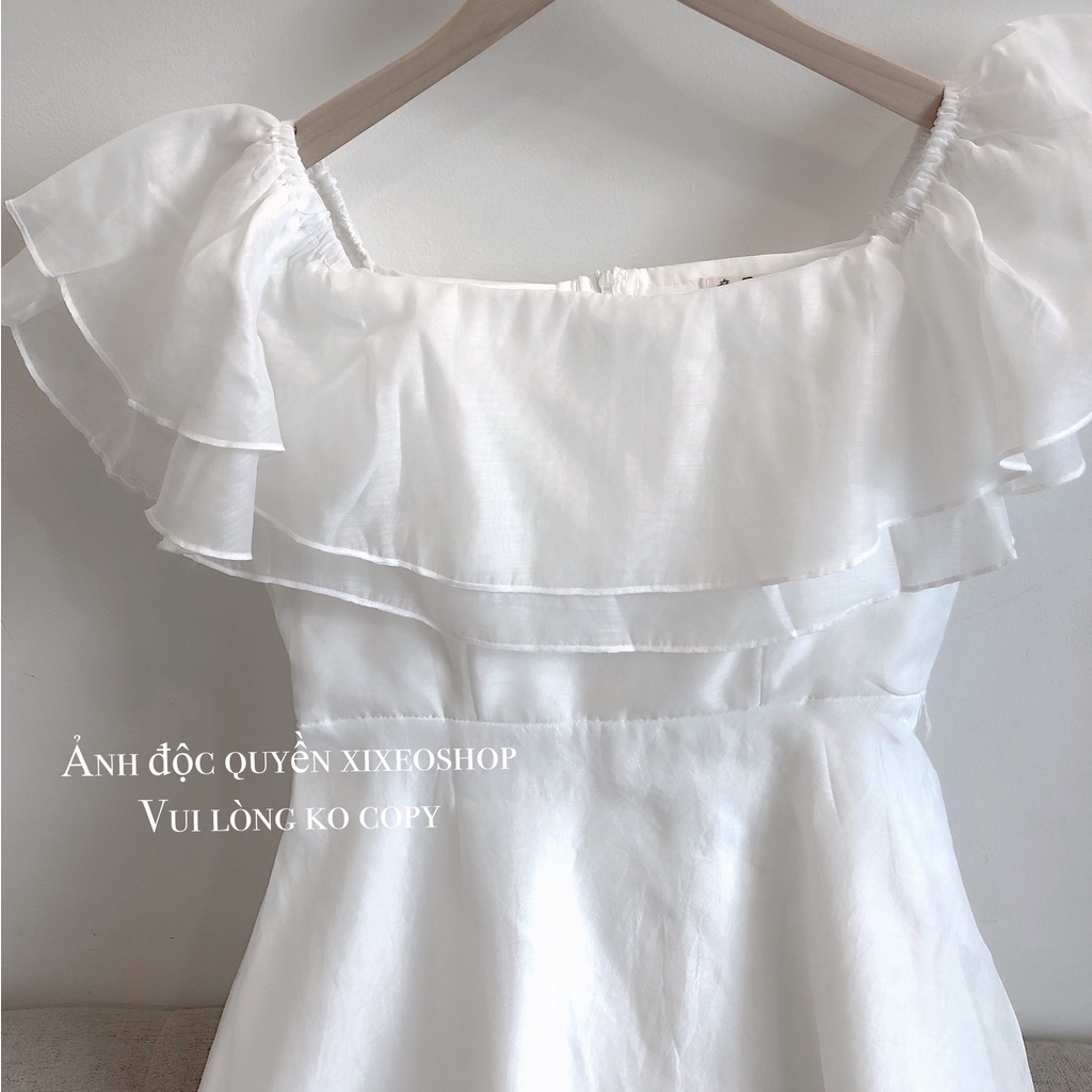 Váy trắng trễ vai bèo voan nhẹ nhàng tiểu thư xixeoshop - v80 | BigBuy360 - bigbuy360.vn