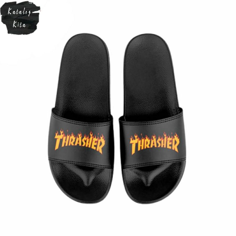 Dép Xỏ Ngón | Gửi hàng | Distro | Thrasher | Distro | Giày Slip-ON ON UNISEX | Dép Trượt | Vải Xốp Cao Su | Màu Đen