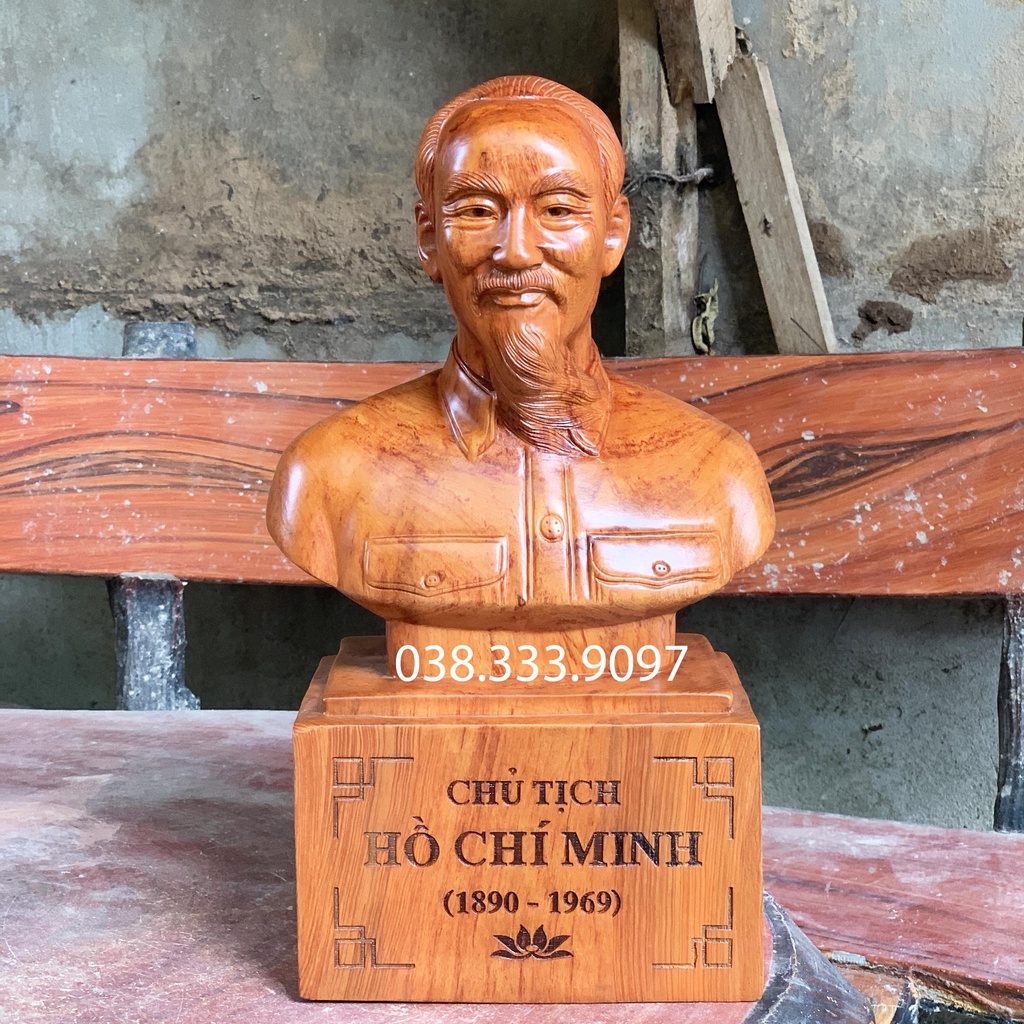 Tượng bán thân bác hồ chí minh cao 30cm và 40cm được làm bằng gỗ hương nguyên khối