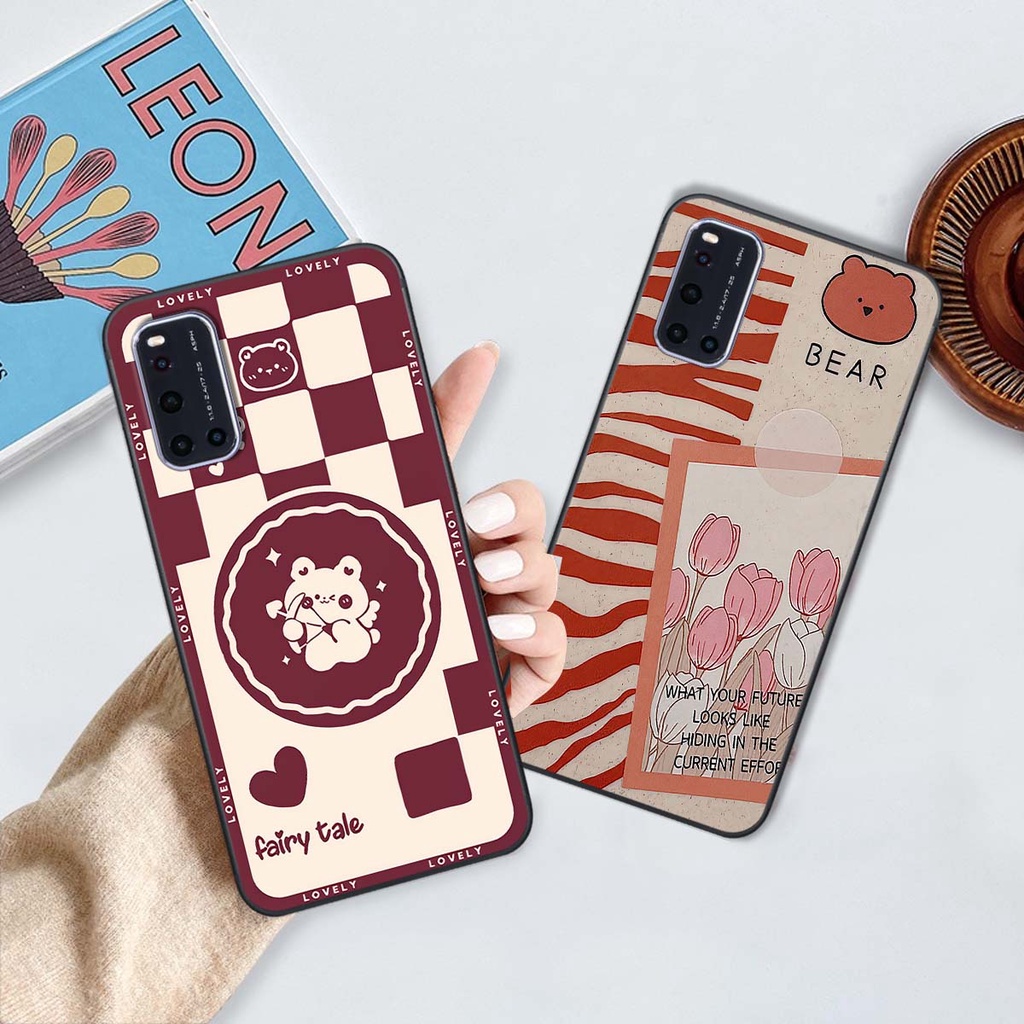 Ốp Vivo V19 gấu Bear rick caro vuông thời trang siêu đẹp