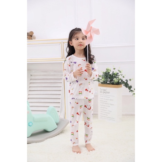 Bộ Dài Tay Cotton Lưới Sợi Tre Cho Bé Đi Lớp,Đi ngủ nằm máy lạnh size 73-130