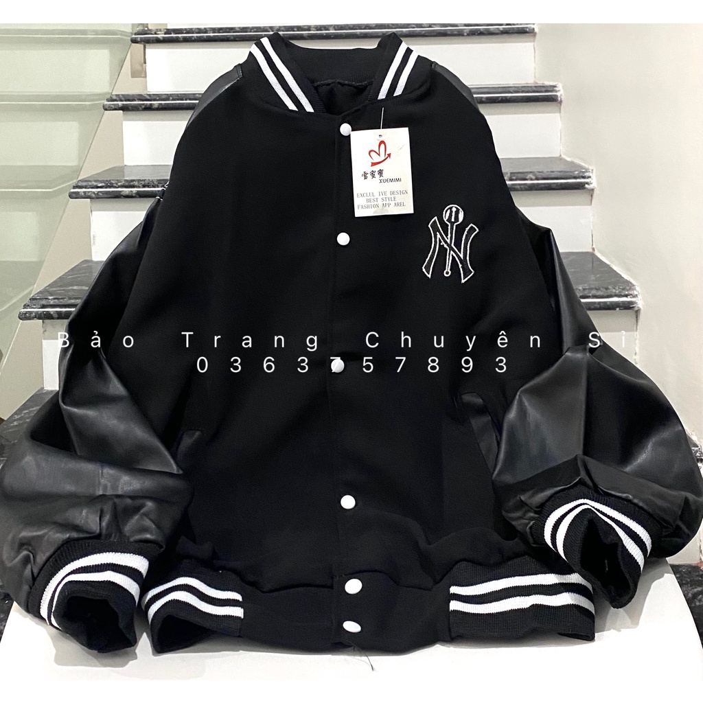 [CÓ VIDEO ẢNH THẬT] Áo Khoác Nỉ Phối Da NY Phong Cách Ulzzang Nam Nữ Unisex