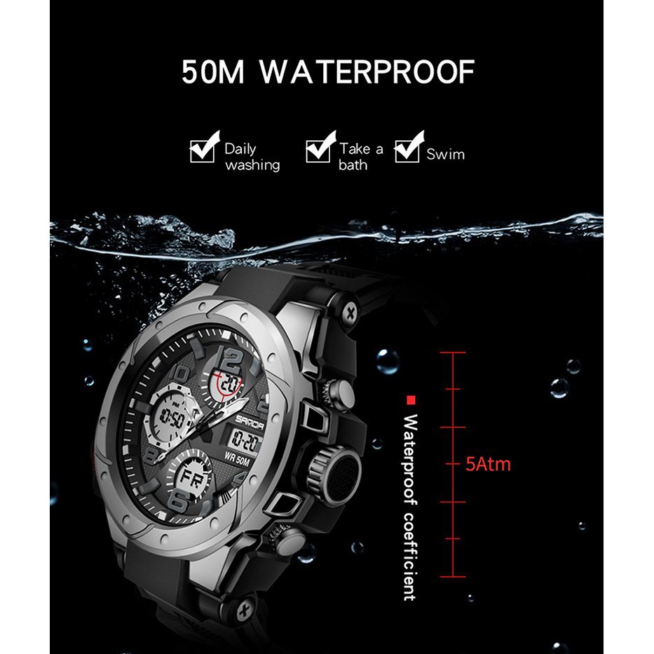 Đồng hồ nam thể thao cao cấp SANDA 6018 chính hãng viền thép xoáy , chống nước bền bỉ , đẳng cấp chống nước