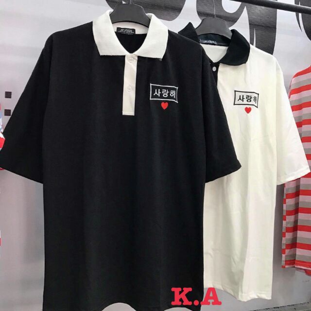 Áo cổ bẻ thêu chữ hàn