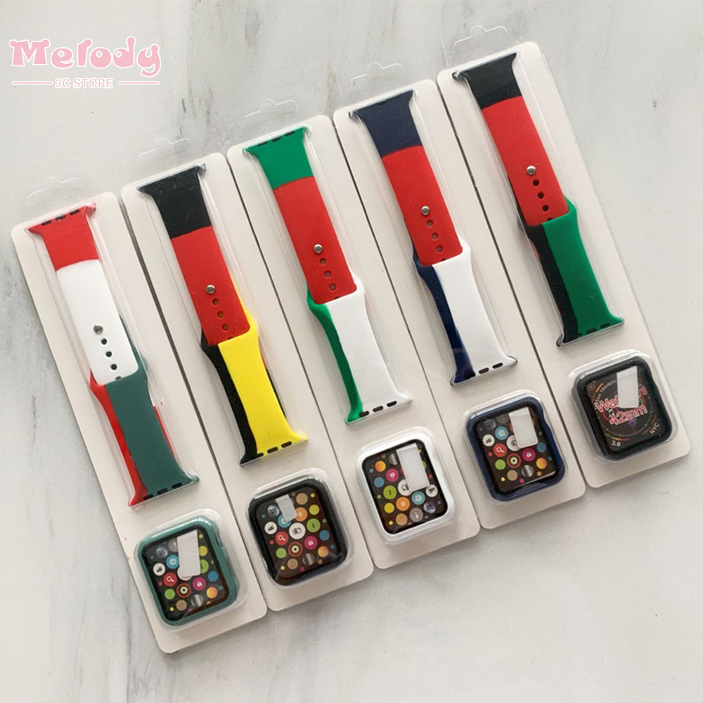 Dây silicone miếng dán cường lực thay thế cho đồng hồ iwatch 6 se 5 4 40mm 44mm apple watch series 3 2 1 38mm 42mm