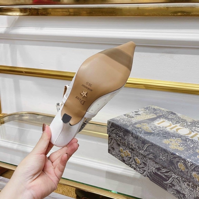 Sandal cd lưới bi nơ quai sau gót nhọn cao fullbox