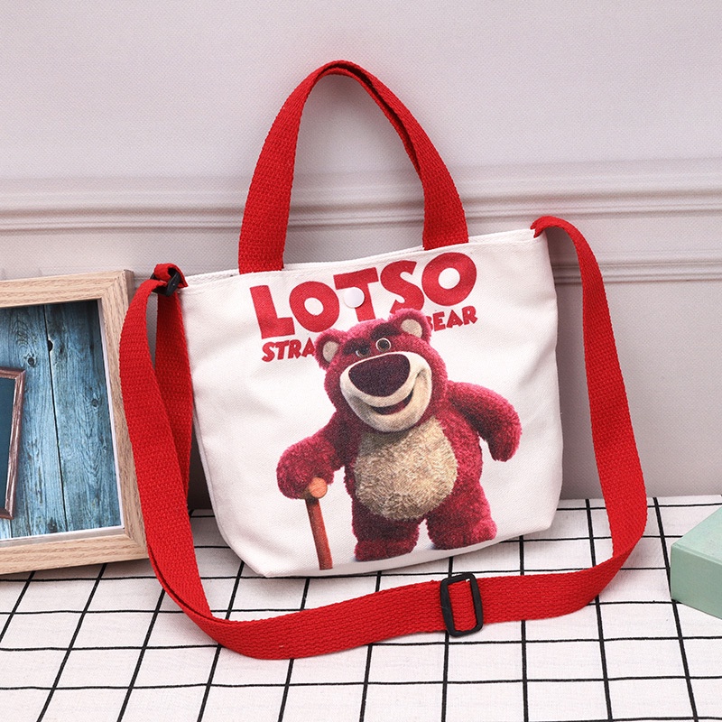 Túi Xách Tay Bằng Vải canvas in hoạ tiết hoạt hình gấu Lotso dễ thương cho  bé