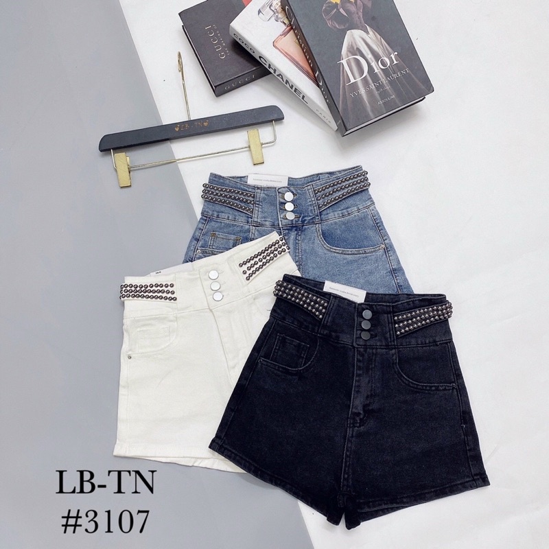Quần short jean cạp cao nạm đinh