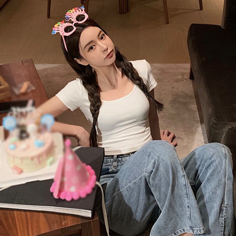 Áo Thun Lửng Tay Ngắn Cổ Vuông Thời Trang Tập Yoga Cho Nữ