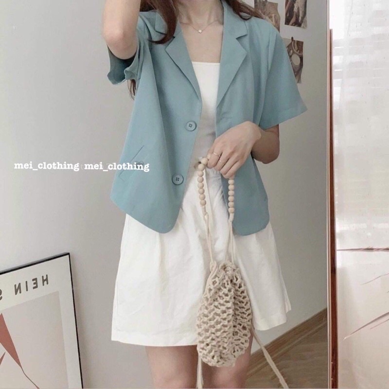 Áo blazer trơn cộc tay túi chéo nhiều màu/ Áo vest nữ dáng ngắn B9